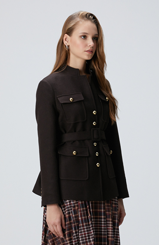 Acı Kahve Yün Karışımlı Ceket