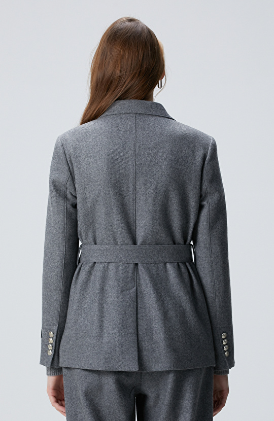 Gri Melanj Yün Karışımlı Ceket