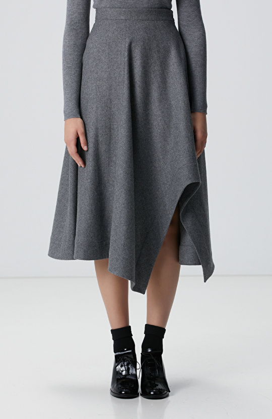Gri Melanj Yün Karışımlı Etek