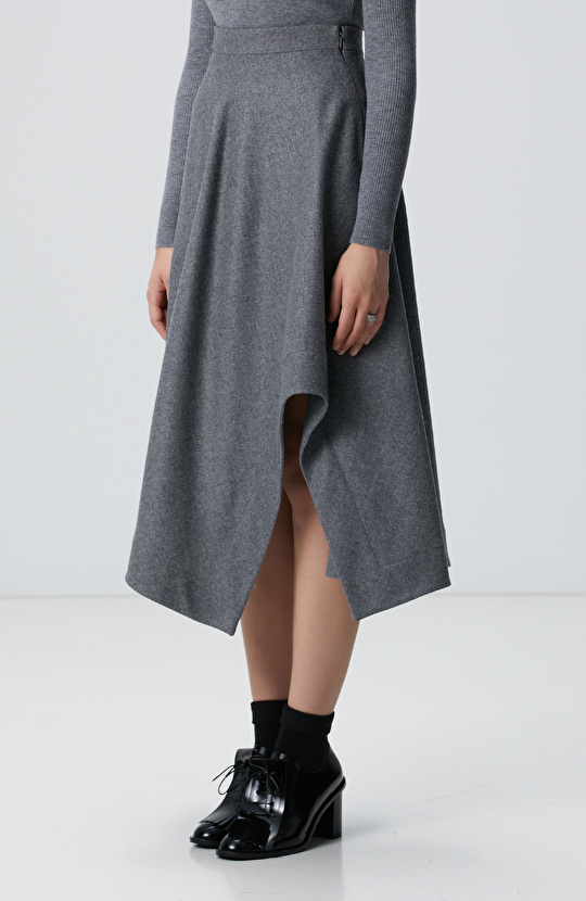 Gri Melanj Yün Karışımlı Etek