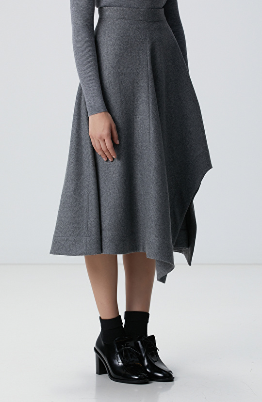 Gri Melanj Yün Karışımlı Etek