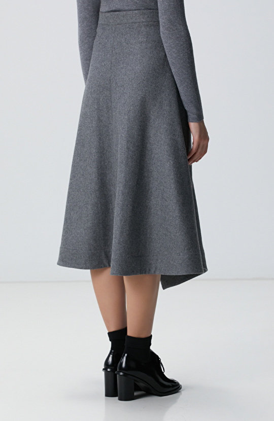 Gri Melanj Yün Karışımlı Etek