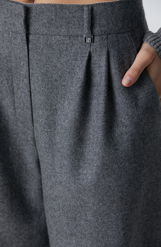 Gri Melanj Yün Karışımlı Pantolon