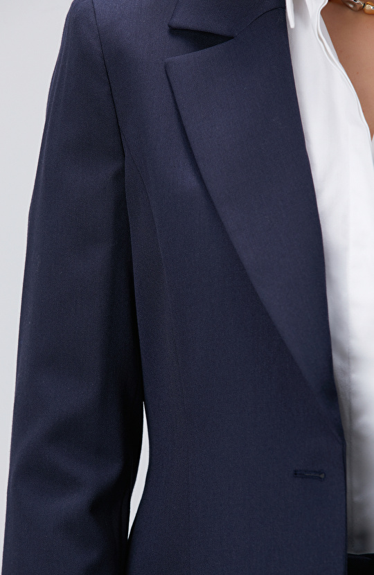 Lacivert Yün Karışımlı Ceket