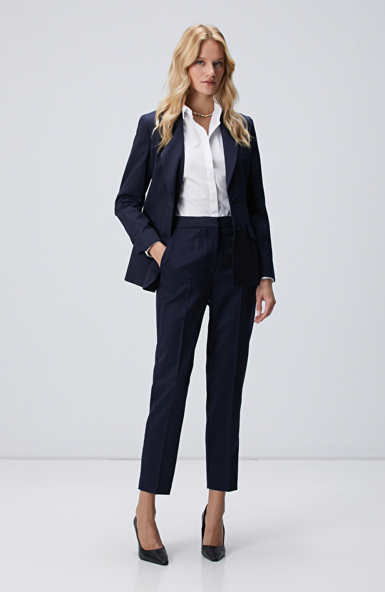 Lacivert Yün Karışımlı Pantolon