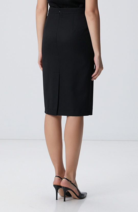 Siyah Yün Karışımlı Midi Kalem Etek