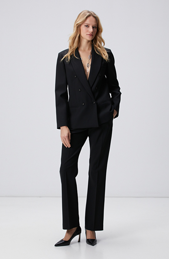 Siyah Yün Karışımlı Ceket