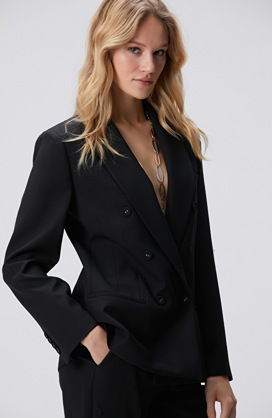 Siyah Yün Karışımlı Ceket