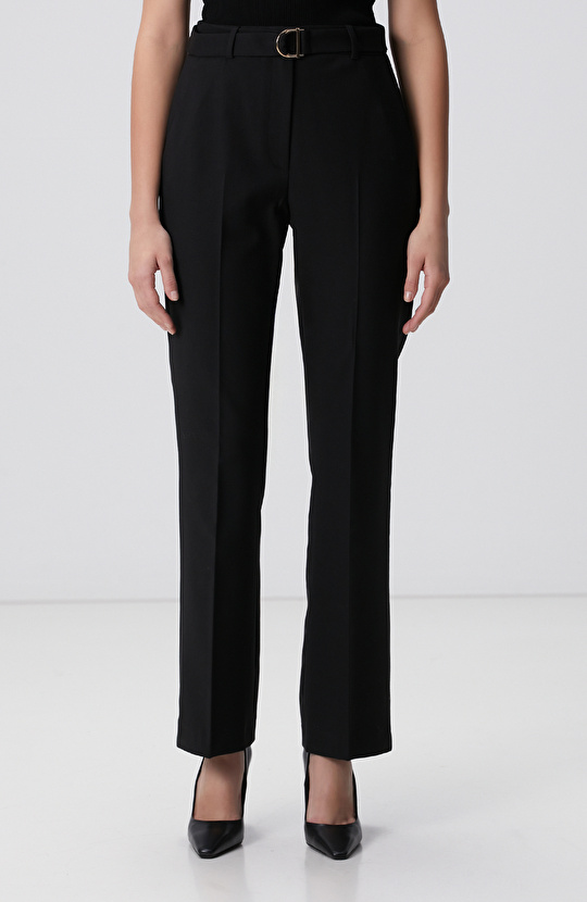 Siyah Yün Karışımlı Pantolon