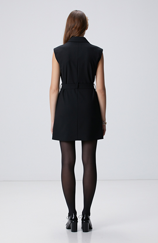 Siyah Kruvaze Kolsuz Elbise