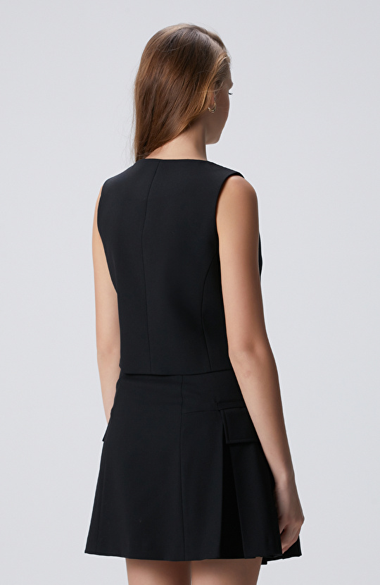 Siyah Yün Karışımlı Yelek