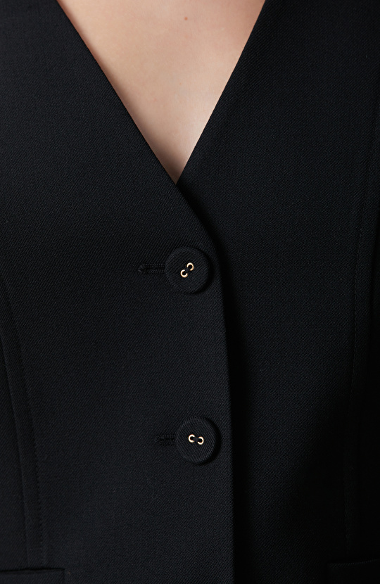 Siyah Yün Karışımlı Yelek