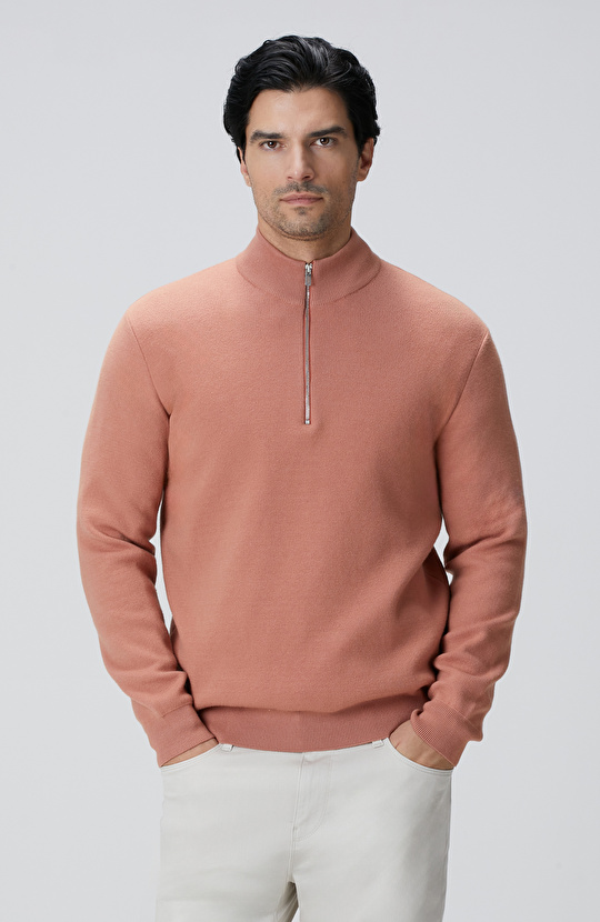 Somon Yakası Fermuarlı Triko Kazak