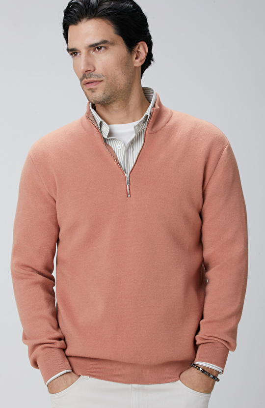 Somon Yakası Fermuarlı Triko Kazak