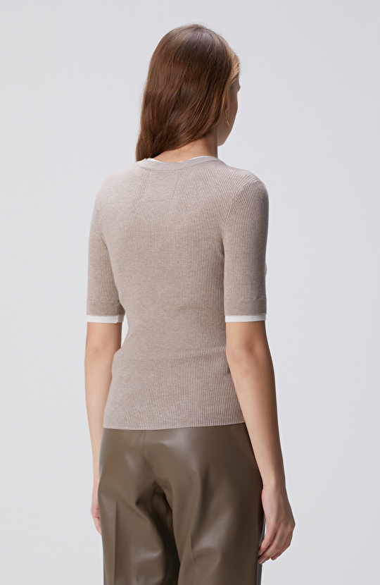 Vizon Melanj Çift Renkli Kısa Kol Triko Kazak