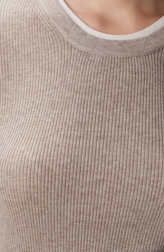 Vizon Melanj Çift Renkli Kısa Kol Triko Kazak