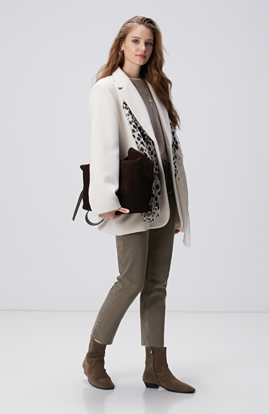 Vizon Melanj Yün Karışımlı Oversize Triko Kazak