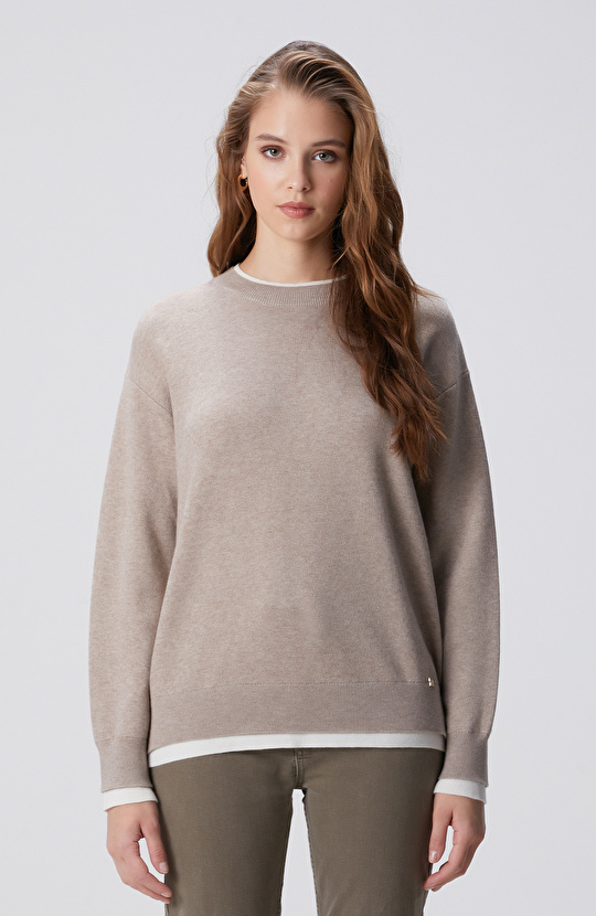 Vizon Melanj Yün Karışımlı Oversize Triko Kazak