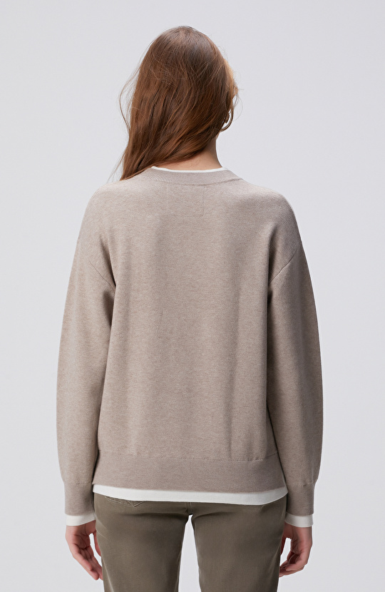 Vizon Melanj Yün Karışımlı Oversize Triko Kazak