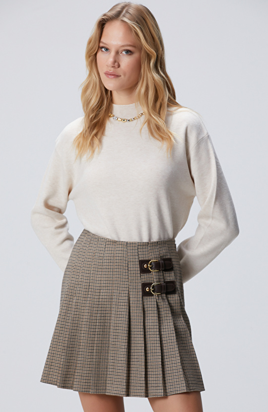 Açık Bej Melanj Yün Karışımlı Triko Kazak Açık Bej Melanj Yün Karışımlı Triko Kazak