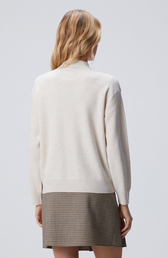 Açık Bej Melanj Yün Karışımlı Triko Kazak