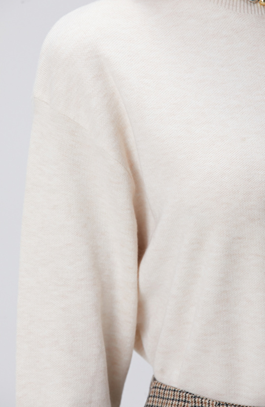 Açık Bej Melanj Yün Karışımlı Triko Kazak