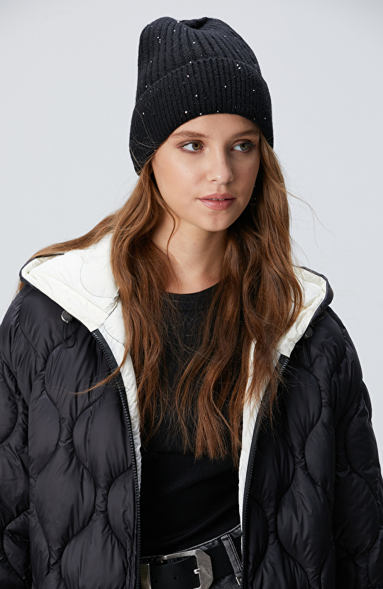 Siyah Kadın Yün Karışımlı Bere