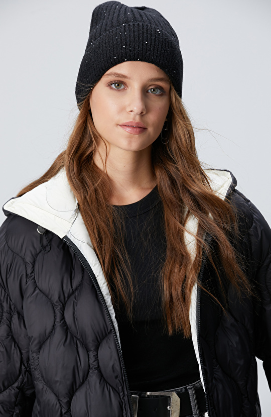 Siyah Kadın Yün Karışımlı Bere