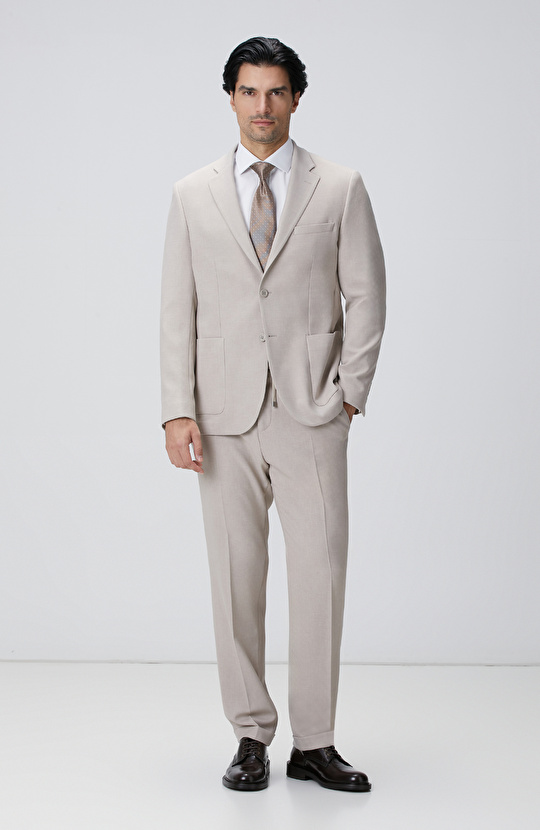 Bej Melanj Armürlü Takım Elbise Bej Melanj Armürlü Takım Elbise