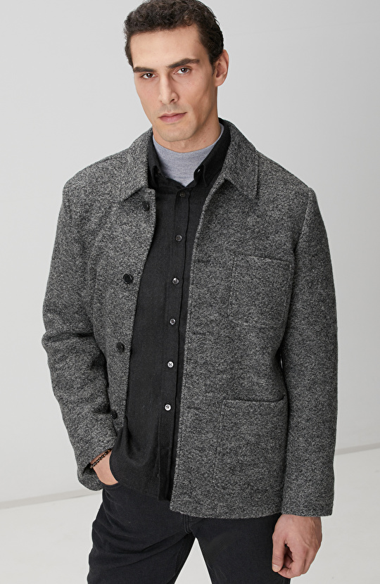 Gri Melanj Yün Örme Ceket