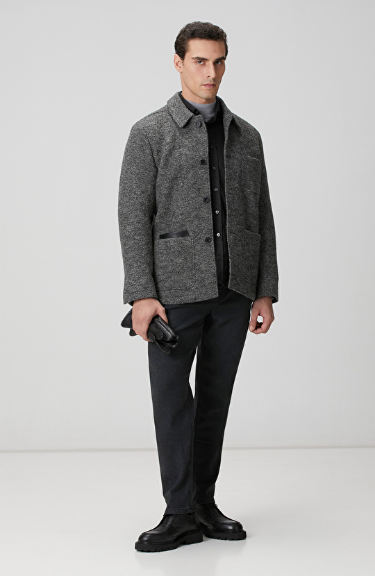 Gri Melanj Yün Örme Ceket