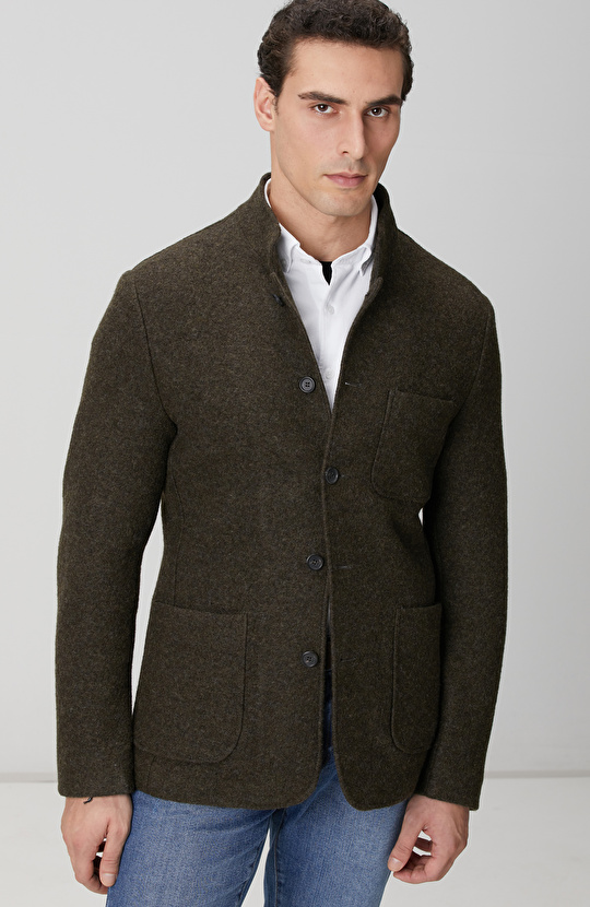 Haki Yün Örme Ceket