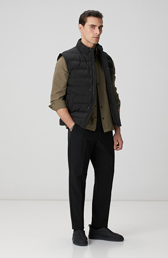 Siyah Ray Kapitoneli Casual Yelek