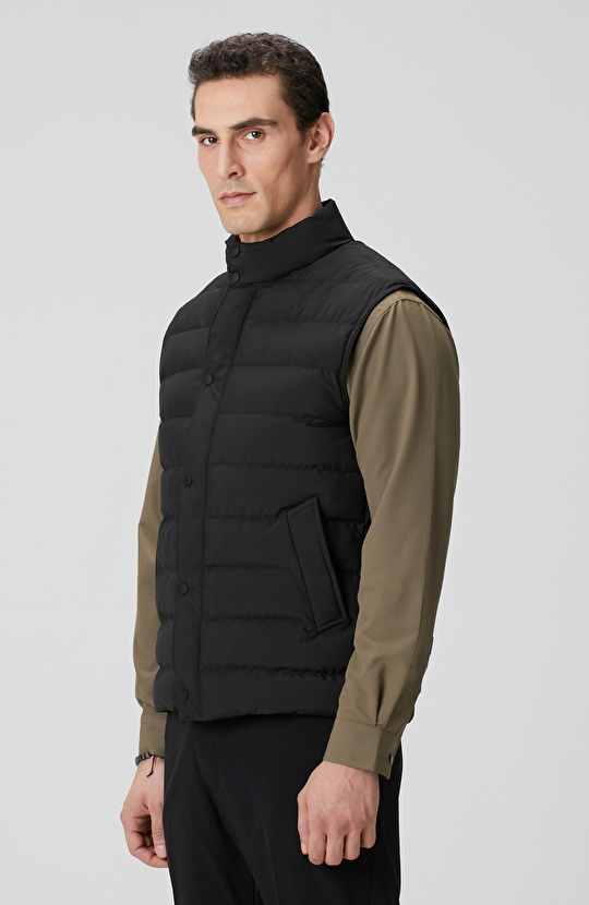 Siyah Ray Kapitoneli Casual Yelek