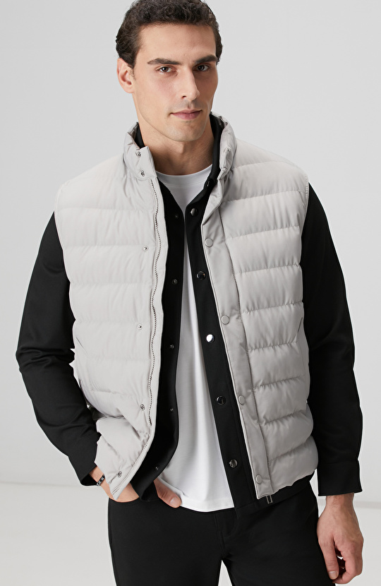 Gri Ray Kapitoneli Casual Yelek