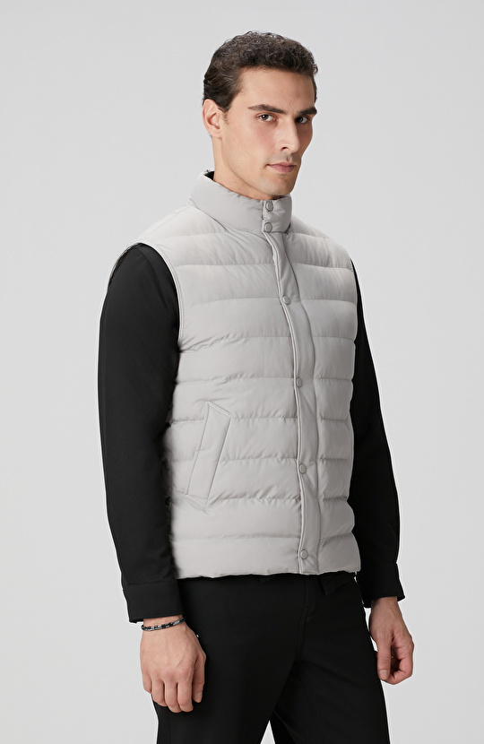 Gri Ray Kapitoneli Casual Yelek