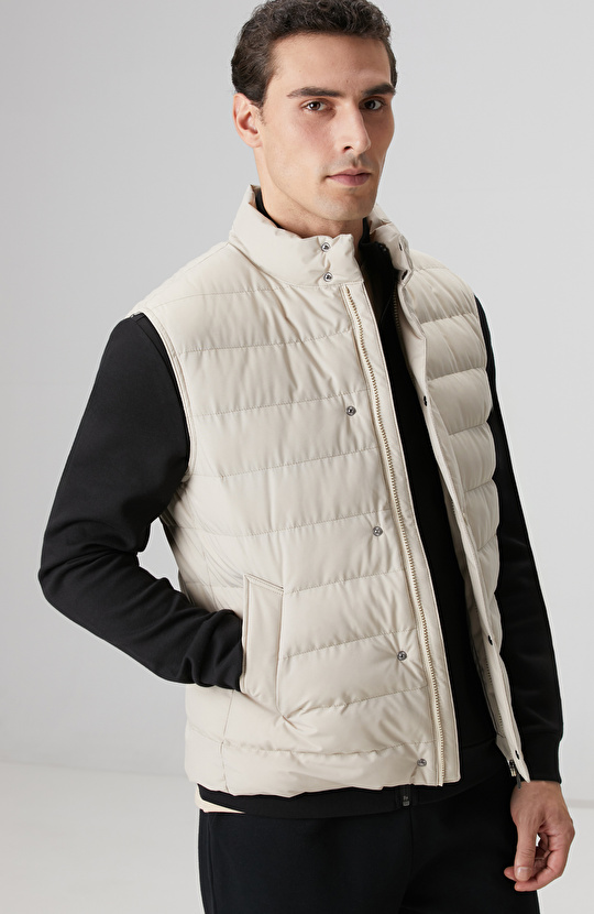 Bej Ray Kapitoneli Casual Yelek