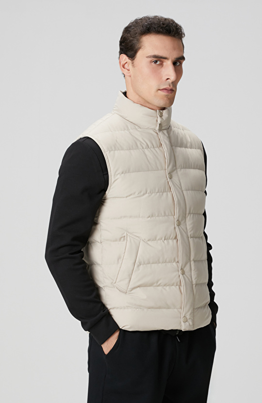 Bej Ray Kapitoneli Casual Yelek