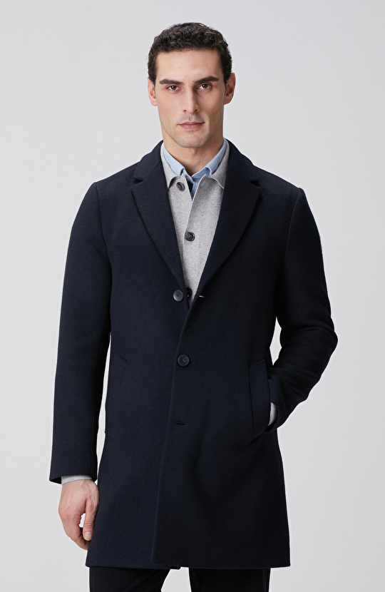 Lacivert Yün Mix Palto