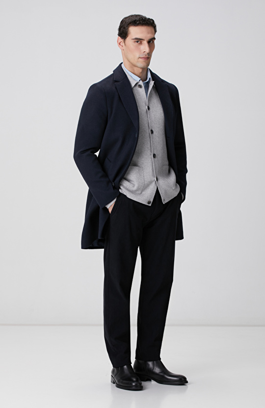 Lacivert Yün Mix Palto