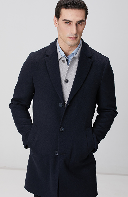 Lacivert Yün Mix Palto