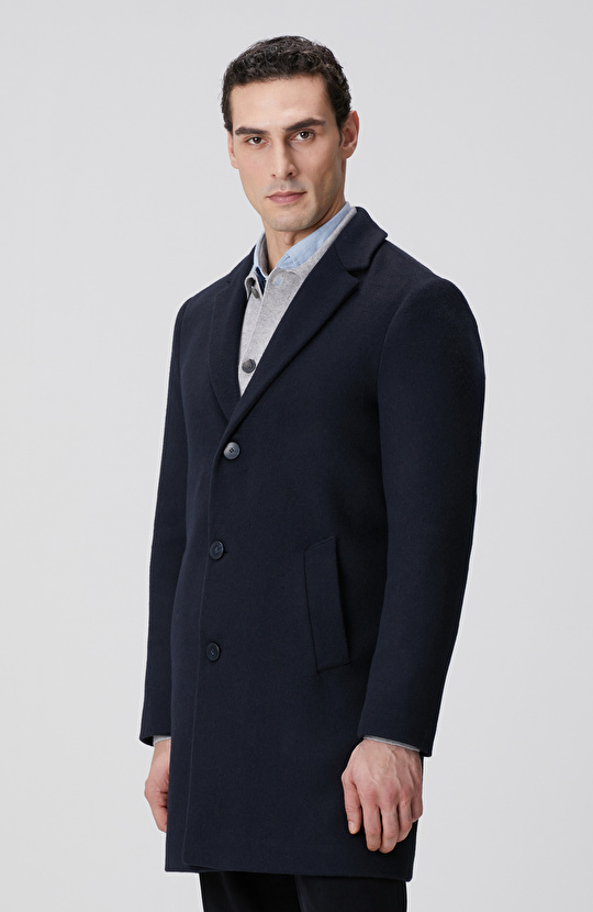 Lacivert Yün Mix Palto