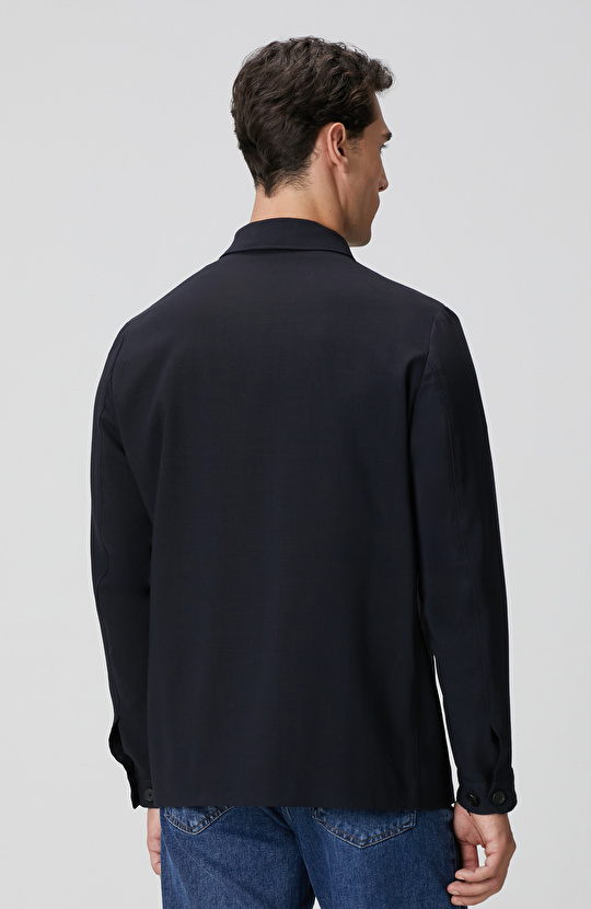 Koyu Lacivert Cep Detaylı Yün Dış Gömlek