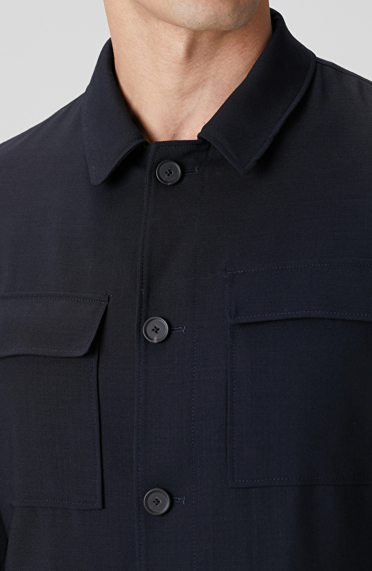 Koyu Lacivert Cep Detaylı Yün Dış Gömlek