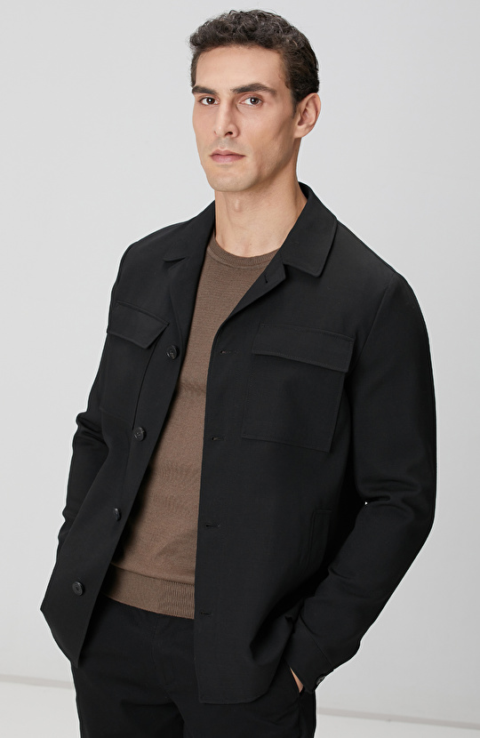 Siyah Cep Detaylı Yün Dış Gömlek