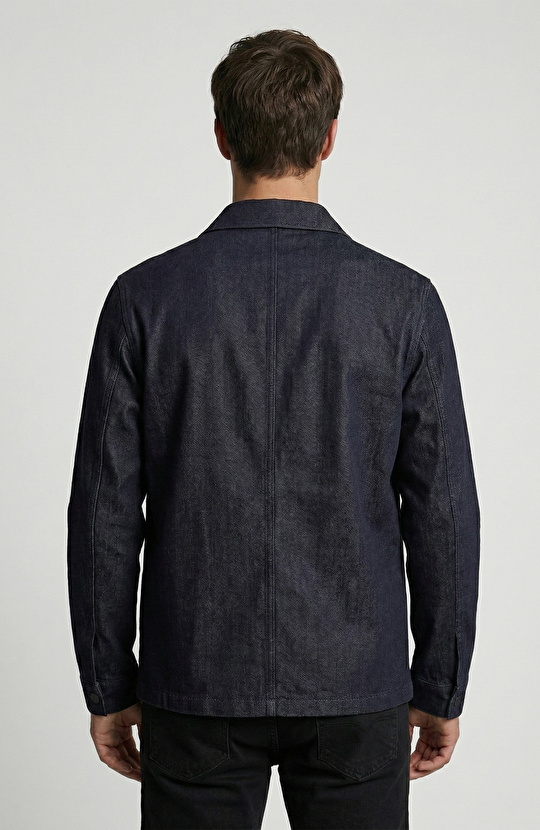 Koyu Lacivert Cep Detaylı Denim Dış Gömlek