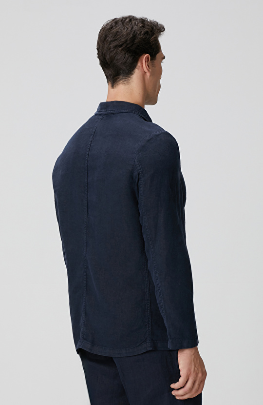 Lacivert Cep Detaylı Parça Boya Keten Dış Gömlek