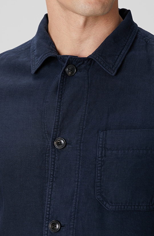 Lacivert Cep Detaylı Parça Boya Keten Dış Gömlek