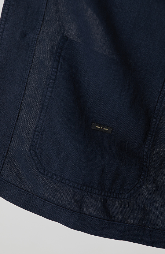 Lacivert Cep Detaylı Parça Boya Keten Dış Gömlek