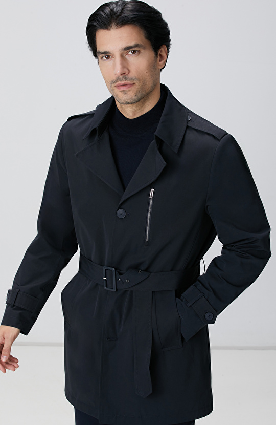 Lacivert Kuşaklı Pardösü